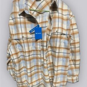 Columbia Blue and Tan Checkered Shirt
